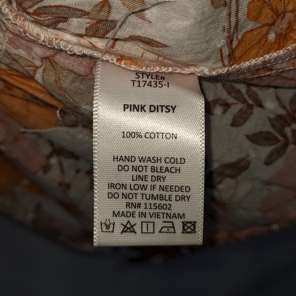 Lush 100% Cotton Pink Ditsy Floral Puff Sleeve Sheared Blouse Top Size Small - Picture 7 of 9